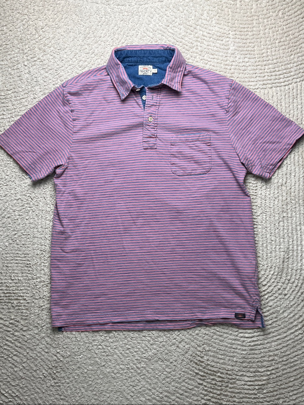 Faherty Short-Sleeve Breeze Polo - Orchid Wake Stripe Pink & Blue Medium